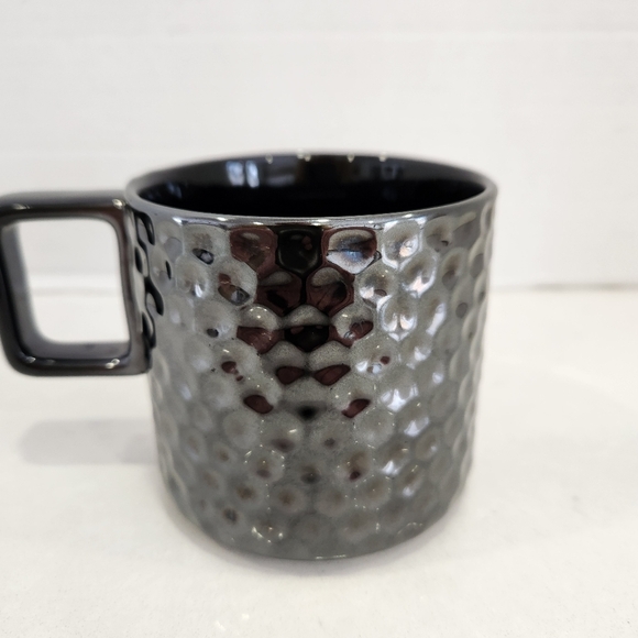 Starbucks Black Metallic Textured Coffee Mug 12 oz Shiny Black Mug Honeycomb - Picture 4 of 9